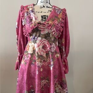 Pink Ruched Tiered Mini Dress with Bishop Sleeves